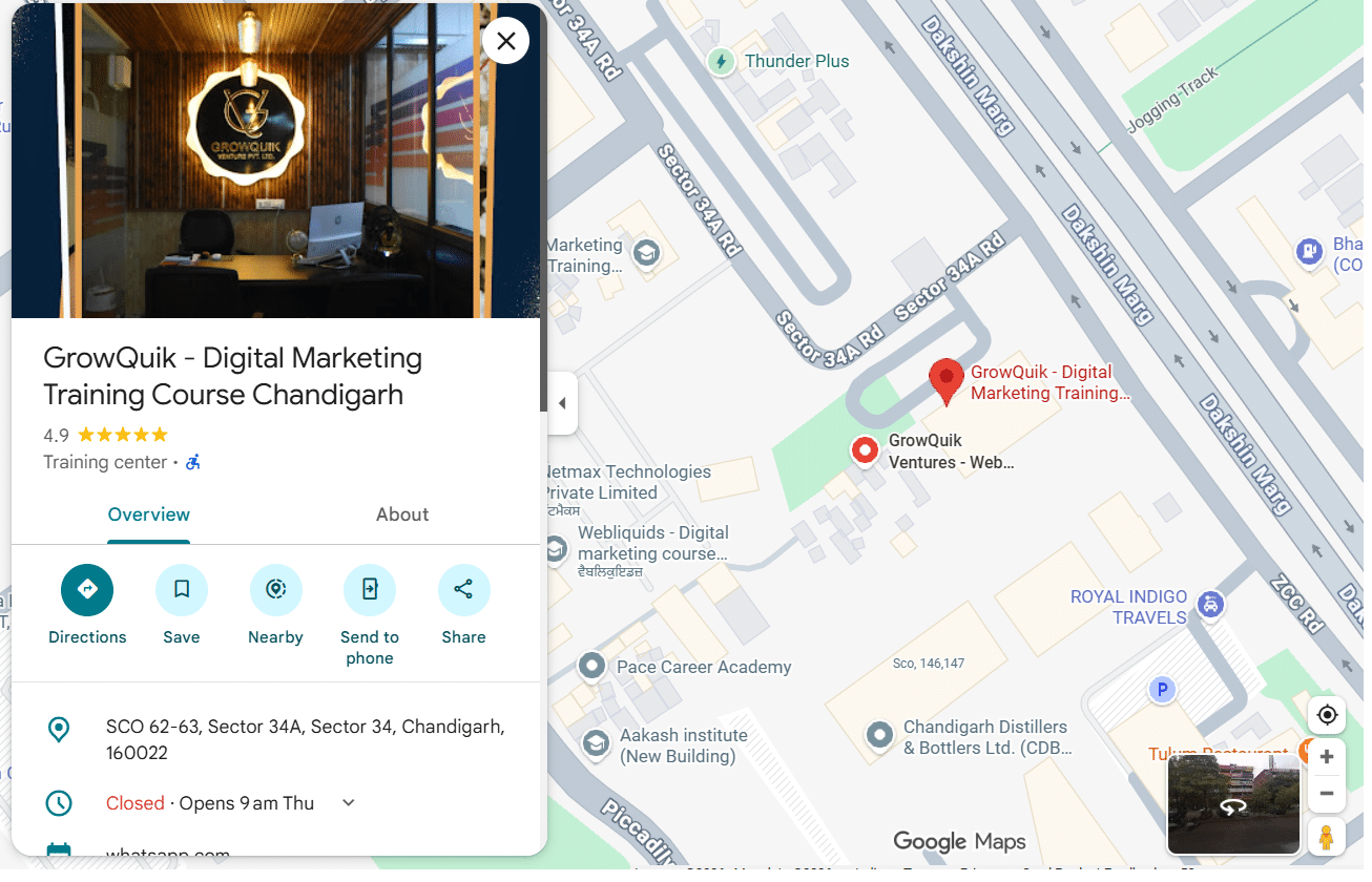 GrowQuik Digital Marketing Institute Chandigarh Location